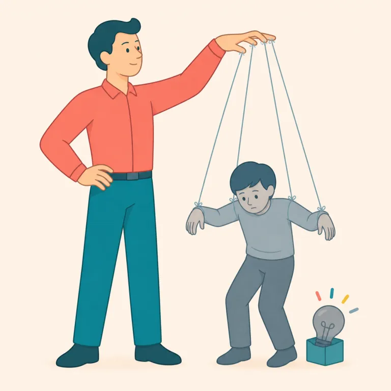 slavish（盲従的な・形容詞）の覚え方イラスト — slave「奴隷」から、命令に逆らえず従うイメージを出発点にします