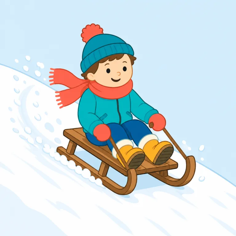 sledding（そり遊び・名詞）の覚え方イラスト — sled を知っていれば、「そり」+ 動作を表す -ing で sledding は「そりで滑ること・そり遊び」とそのまま取れます