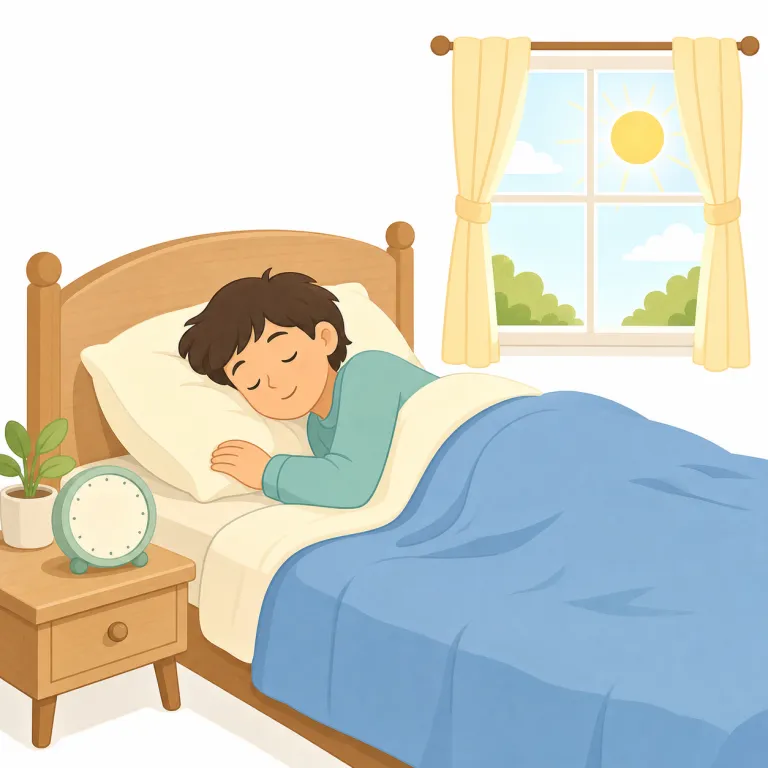 sleep in（朝遅くまで寝る、寝坊する・句動詞）の覚え方イラスト — sleep は分かるとして、in を「中にいる」と捉えると、ベッドの中にそのまま居続けて起きない感じで覚えやすいです