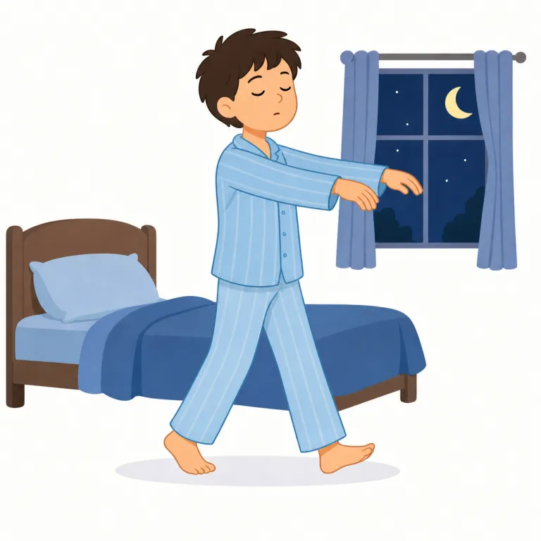 sleepwalker（夢遊病者・名詞）の覚え方イラスト — sleep + walker で、そのまま「眠ったまま歩く人」