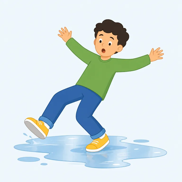 slippy（滑りやすい・形容詞）の覚え方イラスト — slip（滑る）を知っていれば、slippy は「滑る感じがある状態」とそのまま結びつく