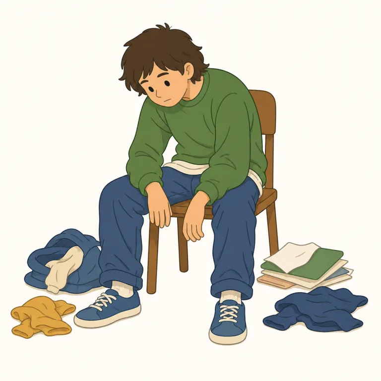 slouch（猫背の姿勢、だらしない人・noun）の覚え方イラスト