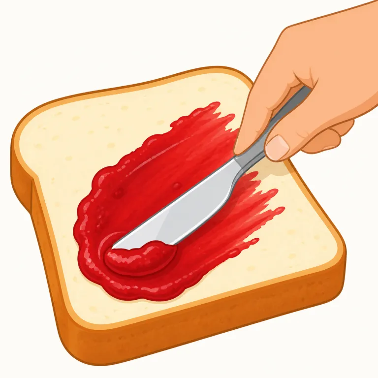 smear（塗りつける・動詞）の覚え方イラスト — smear は spread「広げる」に近いですが、より「べたっと表面にこすりつける」感じがあります