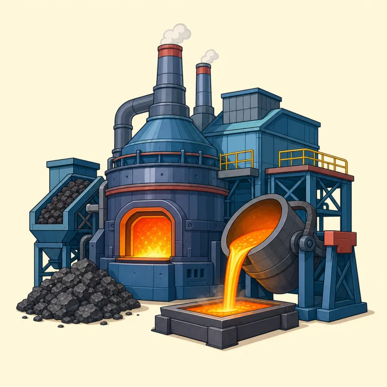 smelter（製錬所・名詞）の覚え方イラスト — smelter は、まず melt「溶かす」を軸に見ると覚えやすいです