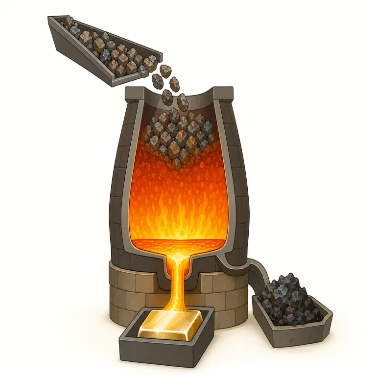 smelting（製錬・名詞）の覚え方イラスト — 「melt（溶ける・溶かす）」を知っていると覚えやすい語です