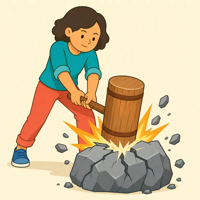 smiting（激しく打つこと、打ちのめすこと・動詞）の覚え方イラスト — まず smite を「ただ hit する」ではなく、「強烈に打つ・神罰のように滅ぼす」という重い語として覚えるとよいです