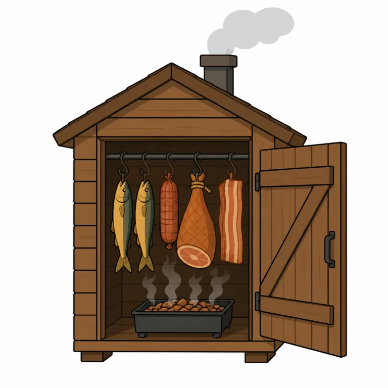 smokehouse（燻製小屋・noun）の覚え方イラスト