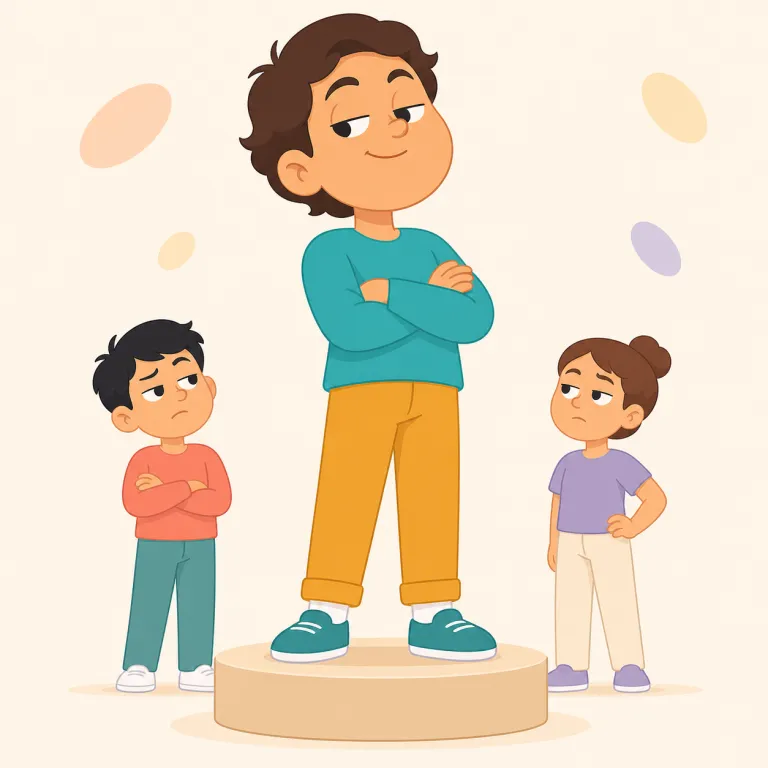 smug（独りよがりな・形容詞）の覚え方イラスト — smug は「自分だけは正しい」と満足げな表情や態度に使う形容詞