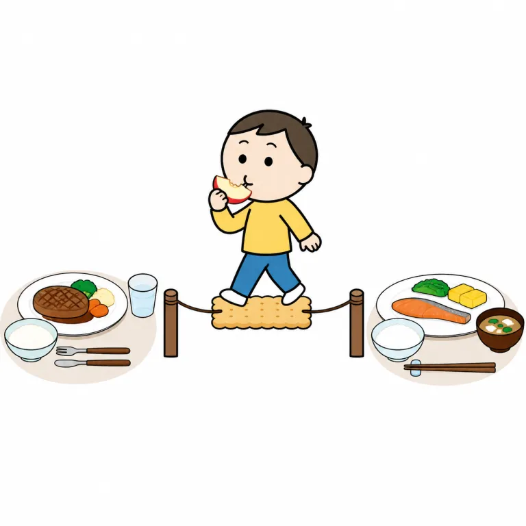 snack（間食する、軽くつまむ・verb）の覚え方イラスト