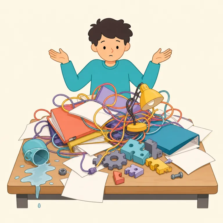 snafu（大混乱・名詞）の覚え方イラスト — snafu は単なる mess や confusion ではなく、「手順・連携・計画が崩れて、現場全体が回らなくなる混乱」として覚えると定着しやすい