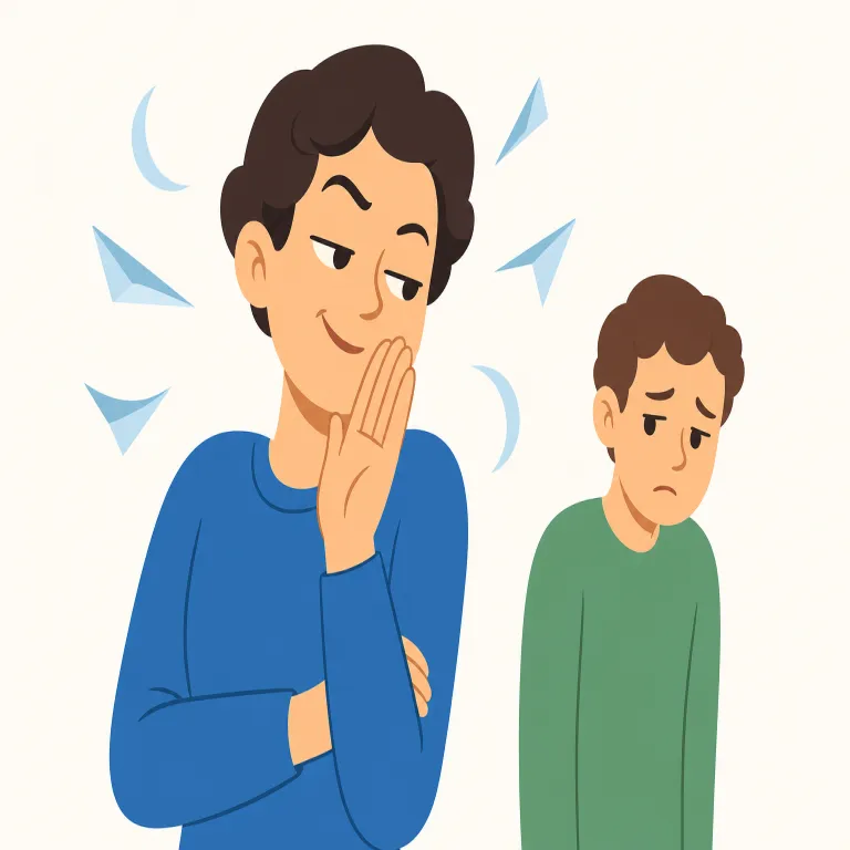 snide（冷笑的な・形容詞）の覚え方イラスト — snide は、正面から強く攻撃する語ではなく、横からチクリと人を下げる感じで覚えると残りやすい