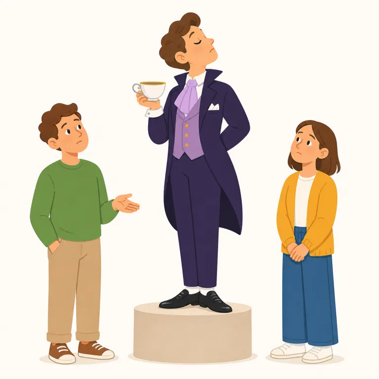 snob（気取り屋、他人を見下す人・名詞）の覚え方イラスト — snob は単なる「自信家」ではなく、学歴・お金・趣味などの“格”を物差しにして人を見下す人