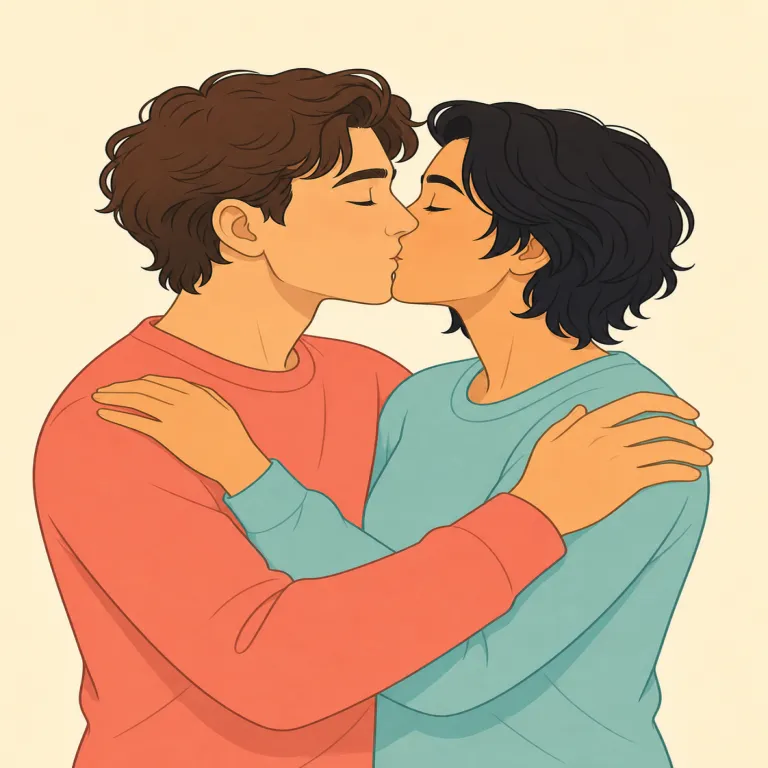 snogging（キスする・動詞）の覚え方イラスト — 動詞として見ると、snogging は「今まさに濃いキスをしている」という進行中の映像で覚えると自然です