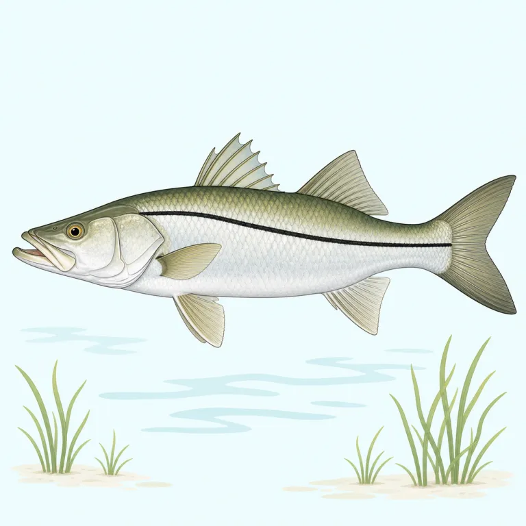 snook（スヌーク（熱帯アメリカ沿岸の魚）・名詞）の覚え方イラスト — snook は珍しい単語なので、まず簡単な語 hook と結びつけるのが近道です