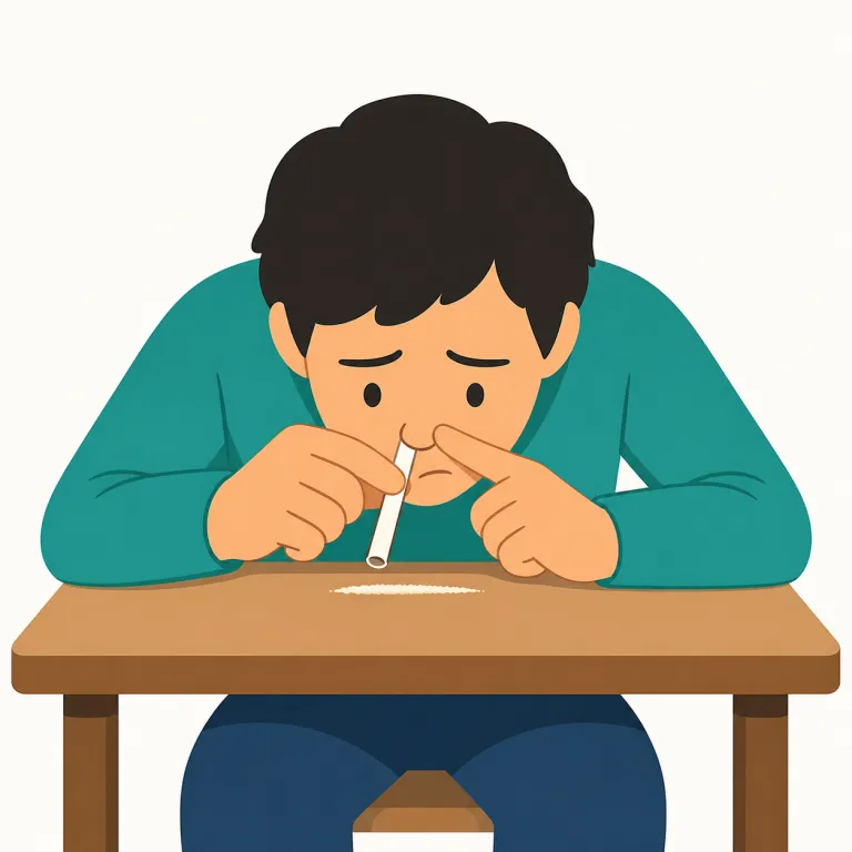snort（薬物を吸入する・verb）の覚え方イラスト