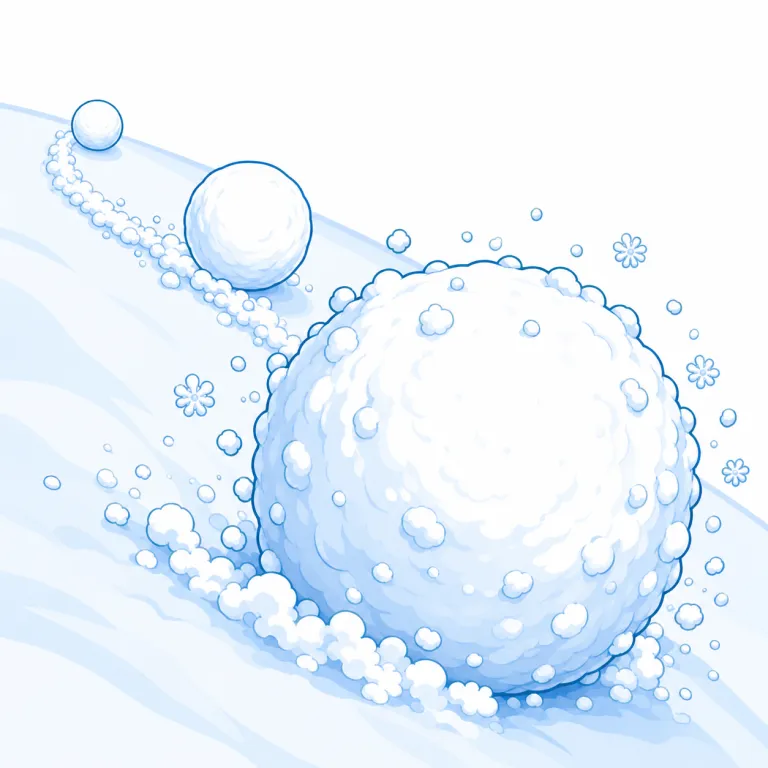 snowball（雪だるま式に増える・verb）の覚え方イラスト