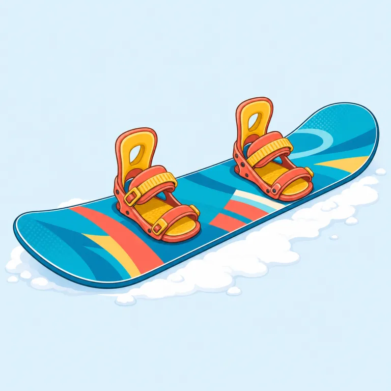 snowboard（スノーボード・名詞）の覚え方イラスト — snow「雪」＋board「板」で、文字どおり「雪の上を滑る板」です