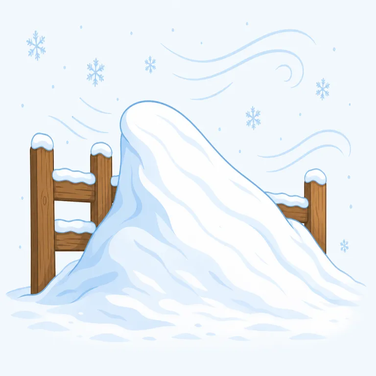 snowdrift（雪の吹きだまり・名詞）の覚え方イラスト — snow + drift で考えると覚えやすい