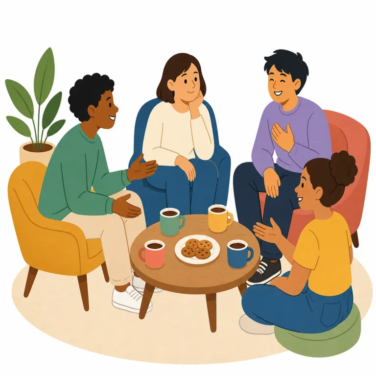 socialise（社交する・動詞）の覚え方イラスト — socialise は social「人との関係に関する」から、人と会って話したり一緒に過ごしたりして「社交する」という意味になります