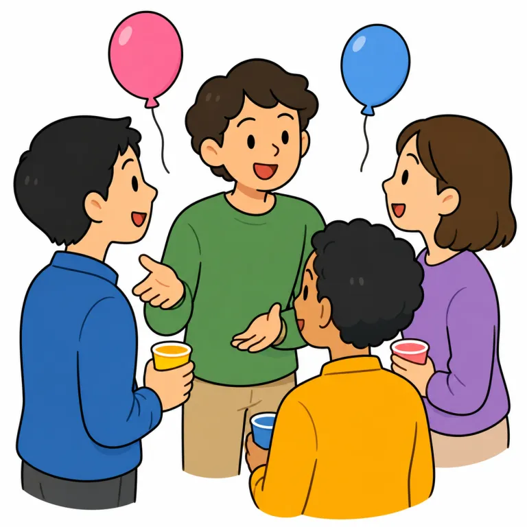 socially（社交上・adverb）の覚え方イラスト