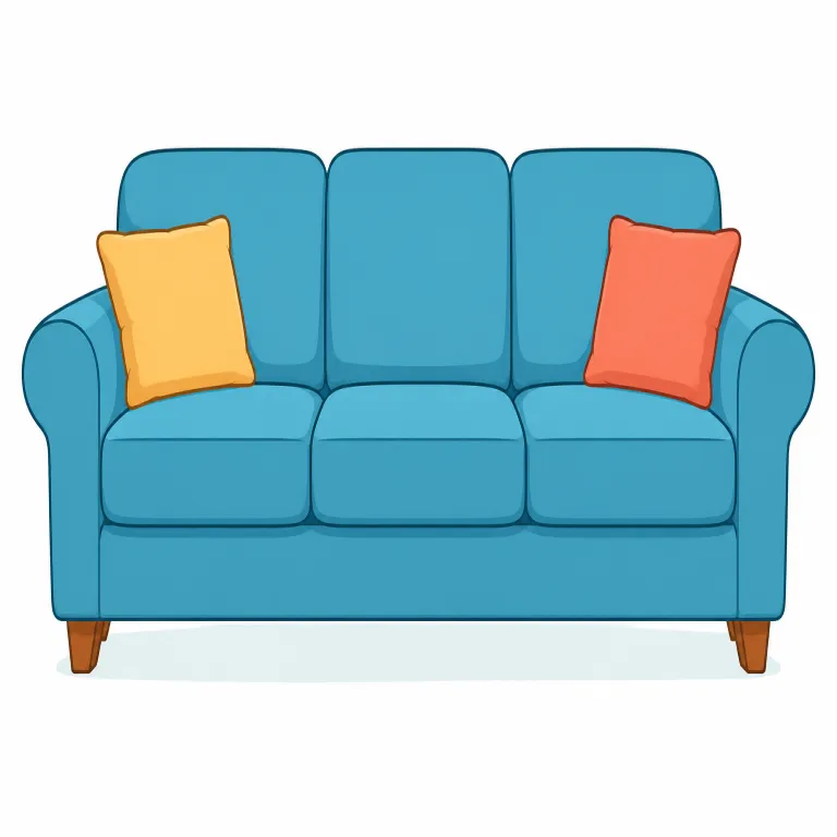 sofa（ソファ・名詞）の覚え方イラスト — 日本語の「ソファ」と形も意味も近いので、まずは「居間で複数人がゆったり座る家具」の基本像を固定する