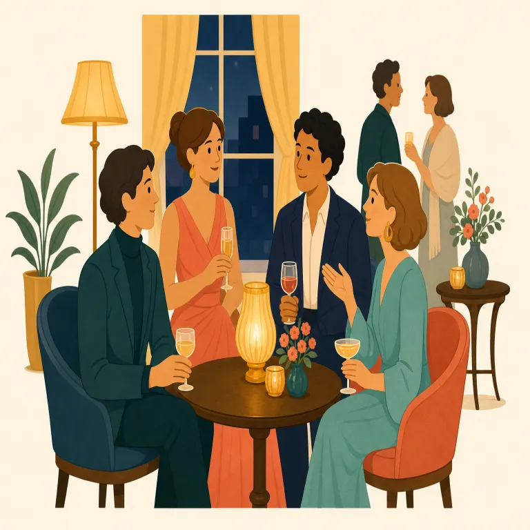 soiree（夜会・名詞）の覚え方イラスト — party より上品で、夜の社交イベントを指す語として覚えると定着しやすいです