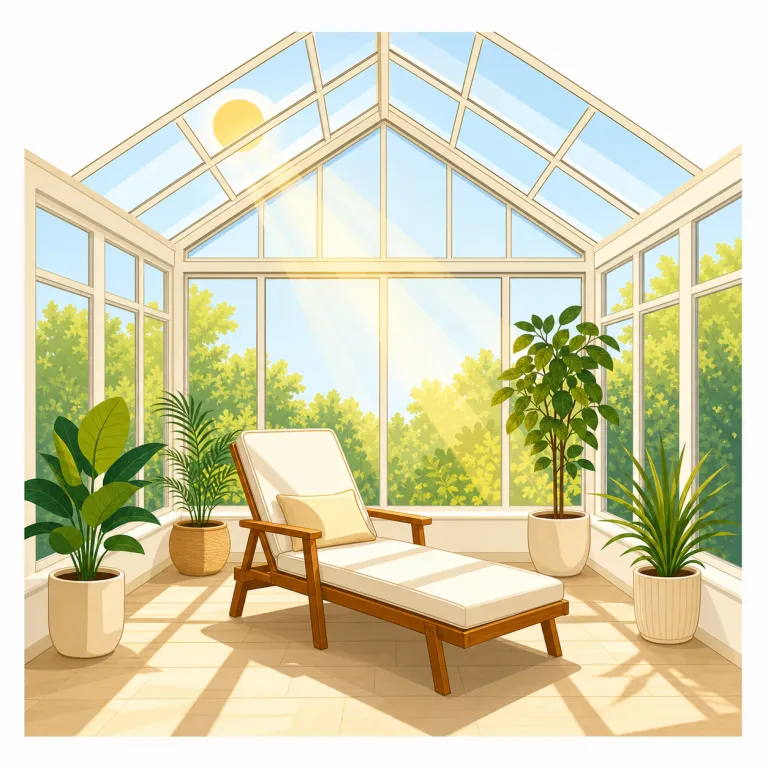 solarium（日光浴室・名詞）の覚え方イラスト — solarium は solar「太陽の」から、日光をたっぷり取り入れる専用の部屋を連想すると覚えやすい語です