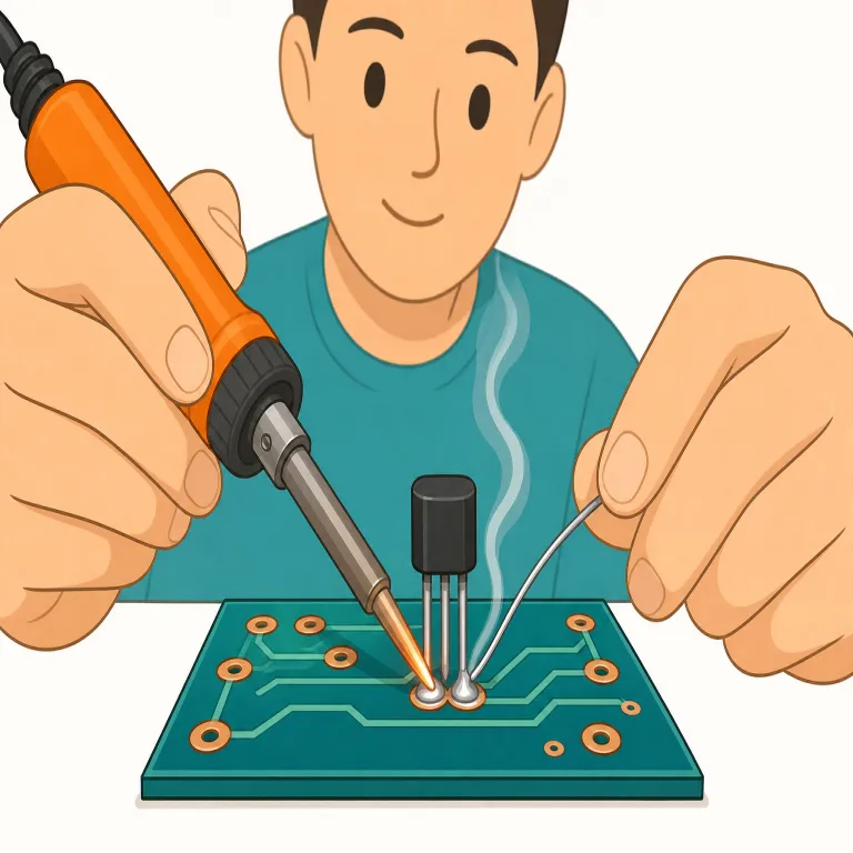 solder（はんだ・名詞）の覚え方イラスト — solder は名詞なら「金属をくっつけるために溶かす材料」として覚えると定着しやすい