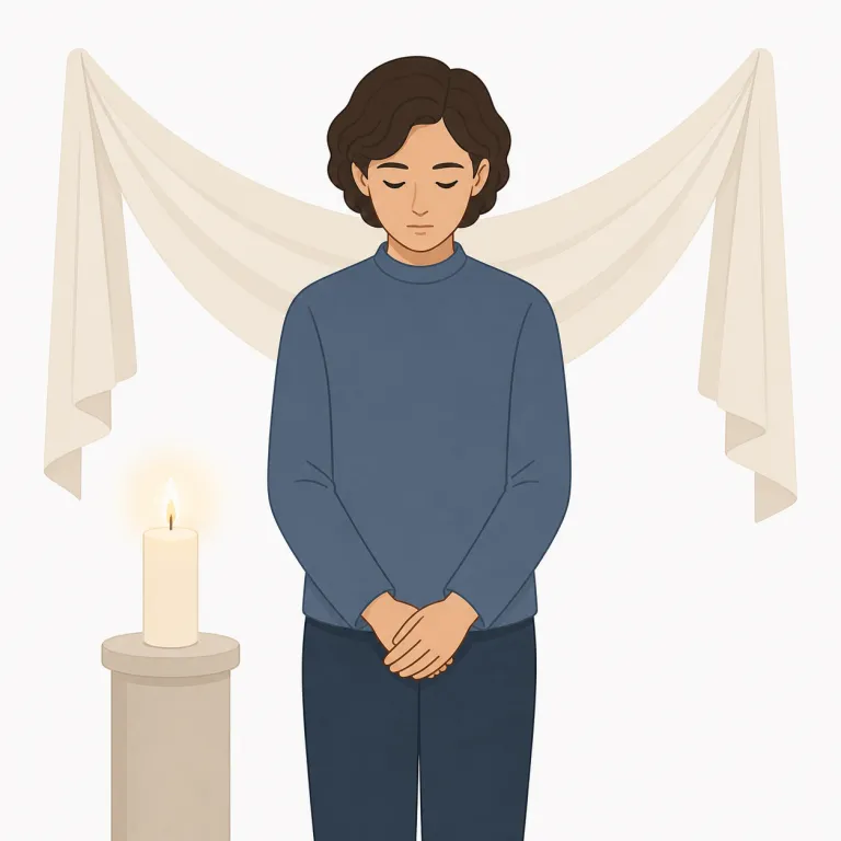 solemn（厳粛な・形容詞）の覚え方イラスト — このエントリの solemn は、単に「まじめな」ではなく、式典・追悼・宣誓などで場全体が重く改まっている「厳粛な」を表します