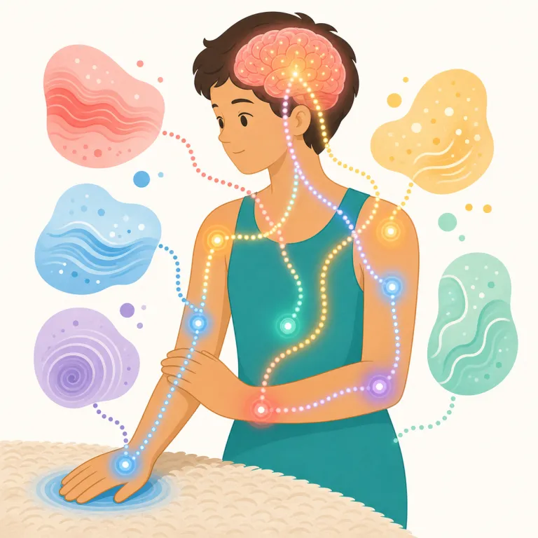 somatosensory（体性感覚・形容詞）の覚え方イラスト — sensory が「感覚の」なので、まず後半で意味の核をつかむと覚えやすい語です