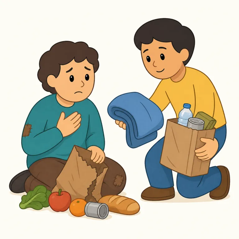 someone in need（困っている人・イディオム）の覚え方イラスト — この entry では someone in need を「困っている人」として覚えます