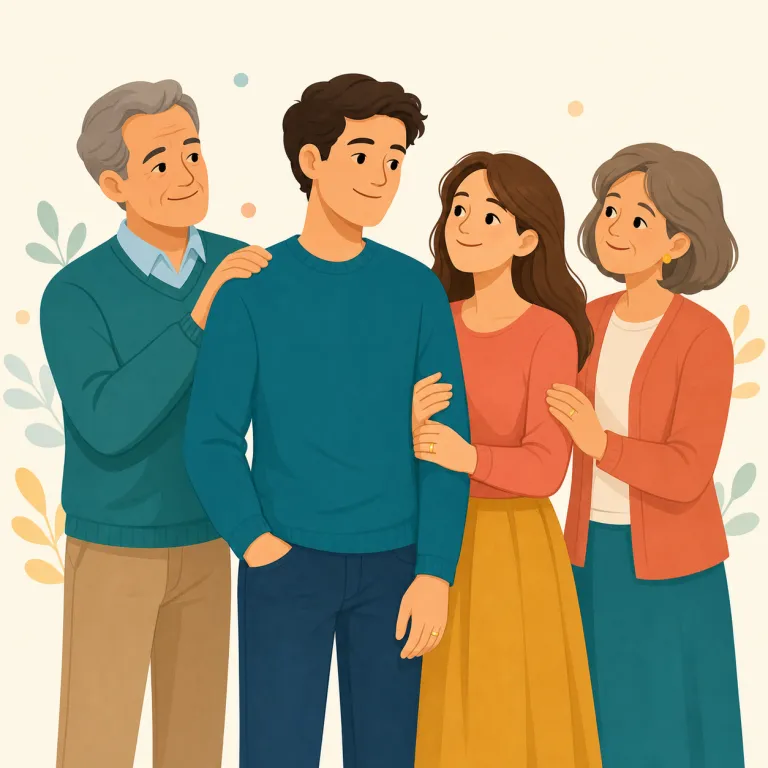 son-in-law（娘婿・名詞）の覚え方イラスト — son は「息子」、in-law は「結婚によって親族になった」を表すため、「法律・婚姻上の息子」と整理すると覚えやすい