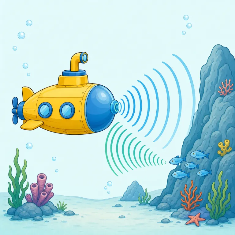 sonar（ソナー・名詞）の覚え方イラスト — sonar は sound や sonic（音の）を知っていると結びつけやすい語