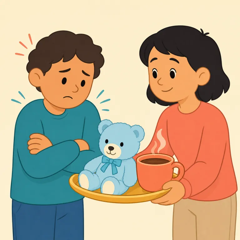 sop（なだめるもの・名詞）の覚え方イラスト — 名詞の sop は、相手の不満を静めるために差し出す「なだめるもの」