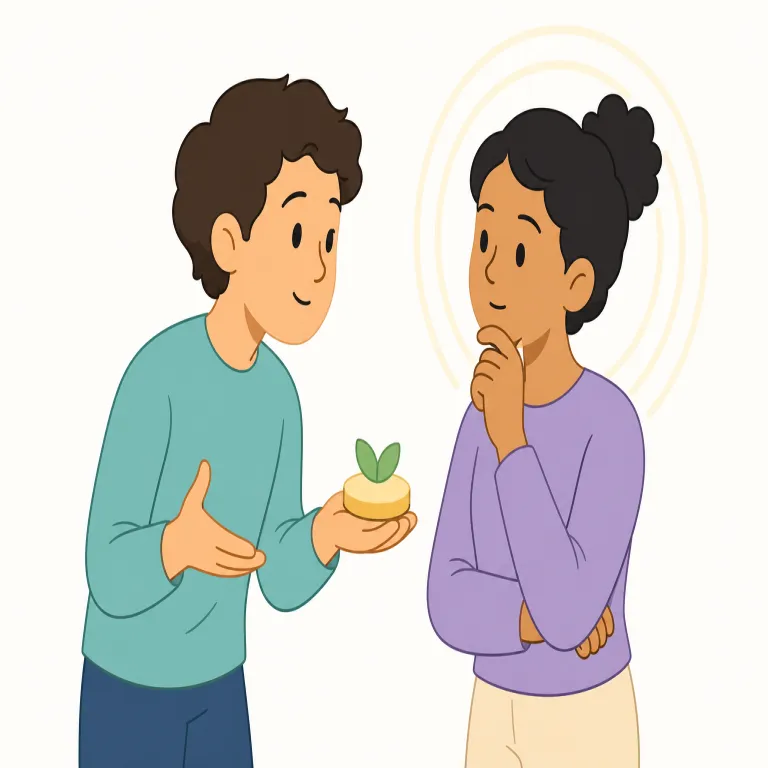 sound out（探りを入れる・句動詞）の覚え方イラスト — sound out は『直接聞く』ではなく、相手の反応を見ながら少しずつ意向を探る表現