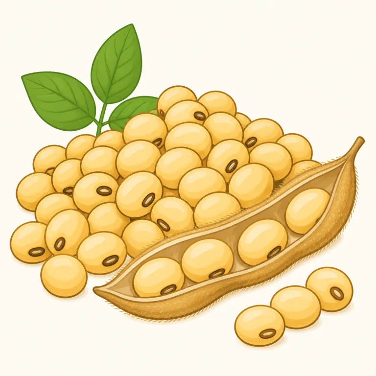 soy（大豆・名詞）の覚え方イラスト — soy は「大豆」で、soybean とほぼ同じ対象を指す