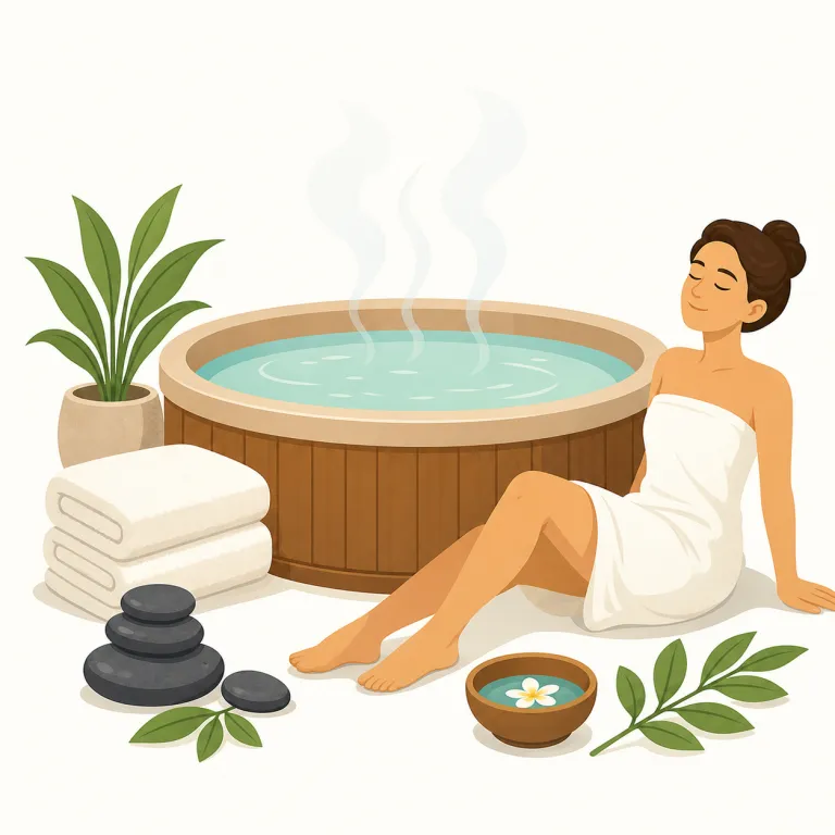 spa（スパ・名詞）の覚え方イラスト — この spa は、温泉・鉱泉そのものではなく、マッサージ、入浴、トリートメントなどを受けて体を整える施設や保養の場所を指します