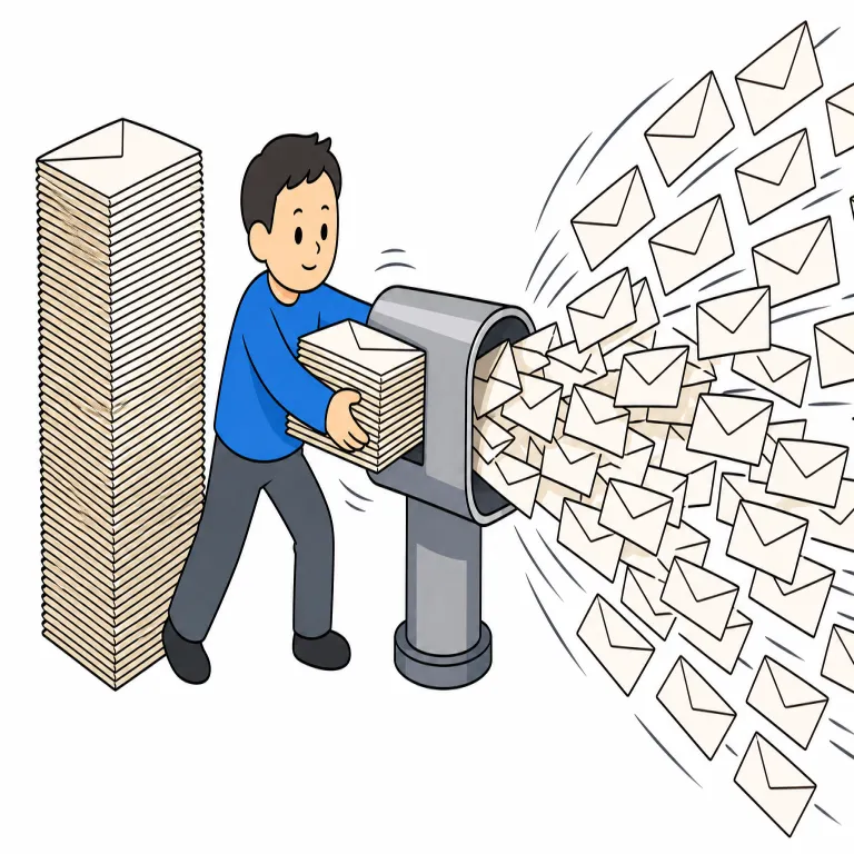 spam（大量送信する・verb）の覚え方イラスト