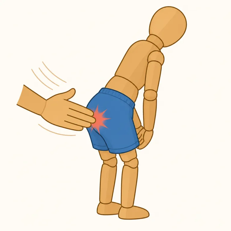 spanking（お尻を叩くこと，お尻を叩く罰・名詞）の覚え方イラスト — まず動詞 `spank` を核に置き、`spanking` は「たたくこと／その罰」と名詞化した形だと押さえると覚えやすいです
