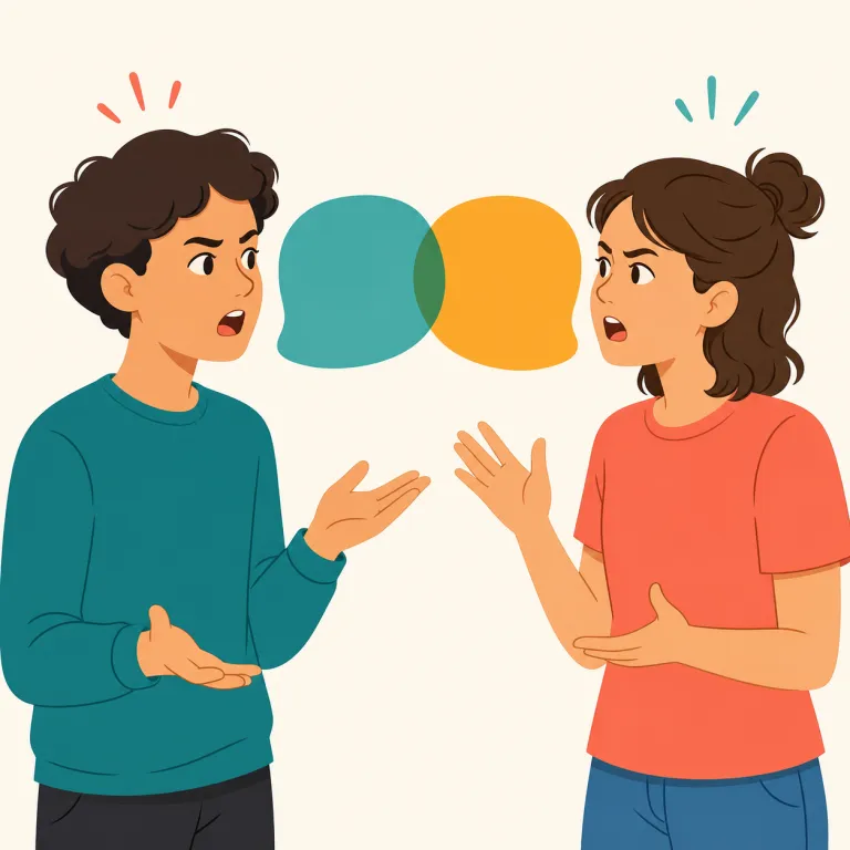 spat（口げんか・動詞）の覚え方イラスト — spat は、恋人や家族、同僚の間で起こる小さく短い「口げんか」