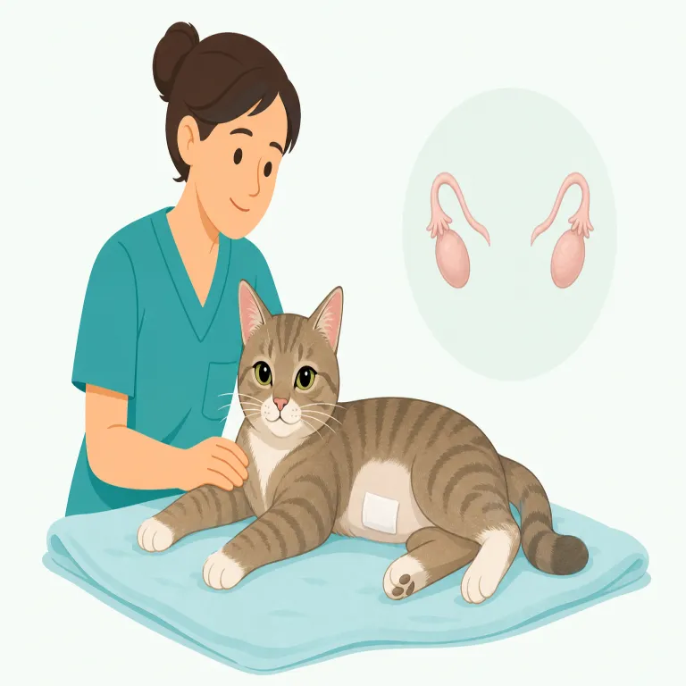 spay（避妊手術・動詞）の覚え方イラスト — このエントリでは spay を「雌の動物に避妊手術をする」という処置全体の語として覚える