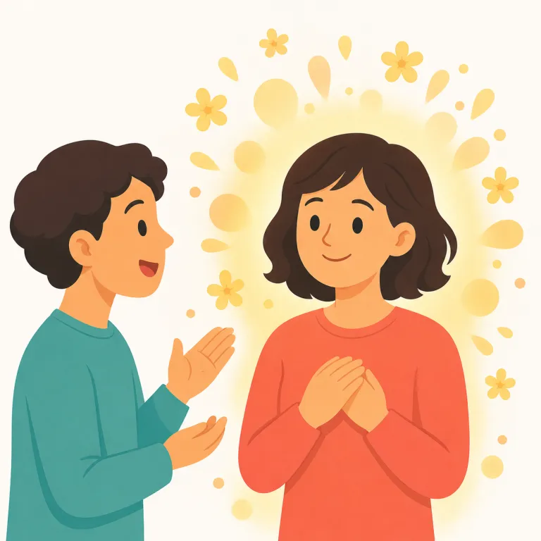 speak well of（よく言う・句動詞）の覚え方イラスト — speak well of は speak＝話す、well＝良く、of＝〜について、と分けると「〜について良く話す」と理解できます