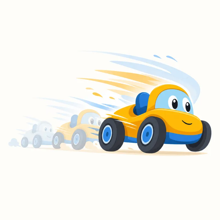 speed up（加速する・句動詞）の覚え方イラスト — speed up は、車や物体、変化の動きがだんだん速くなる「加速する」を表します
