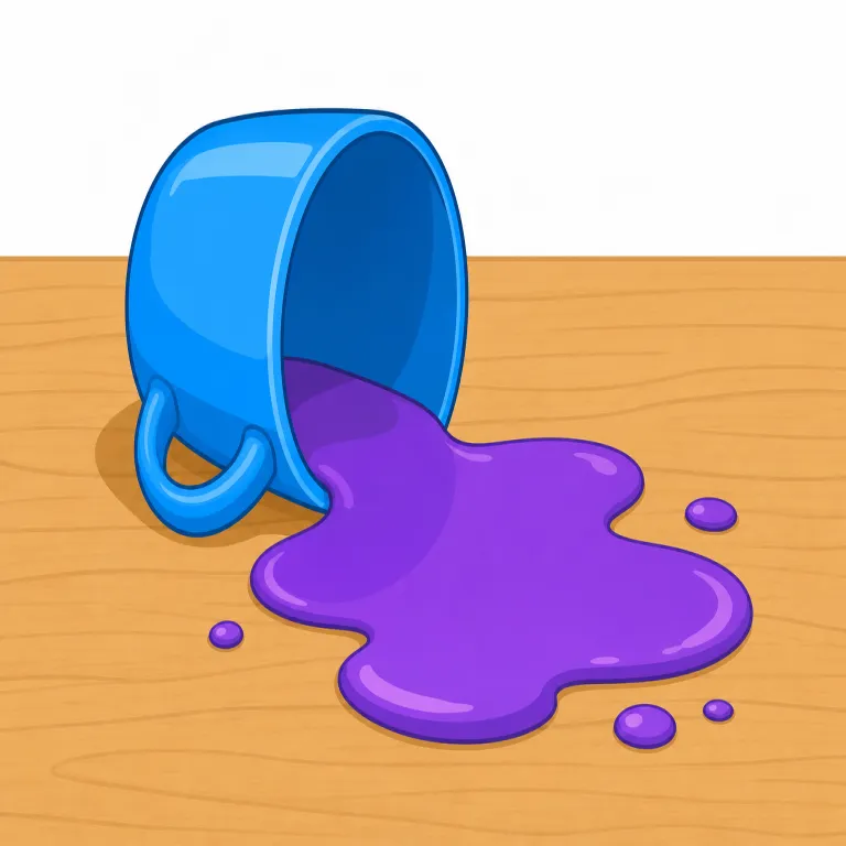 spill（こぼれ、流出・名詞）の覚え方イラスト — 名詞の spill は、動詞 spill のあとに残る「片付けや被害の対象」と考えるとよい