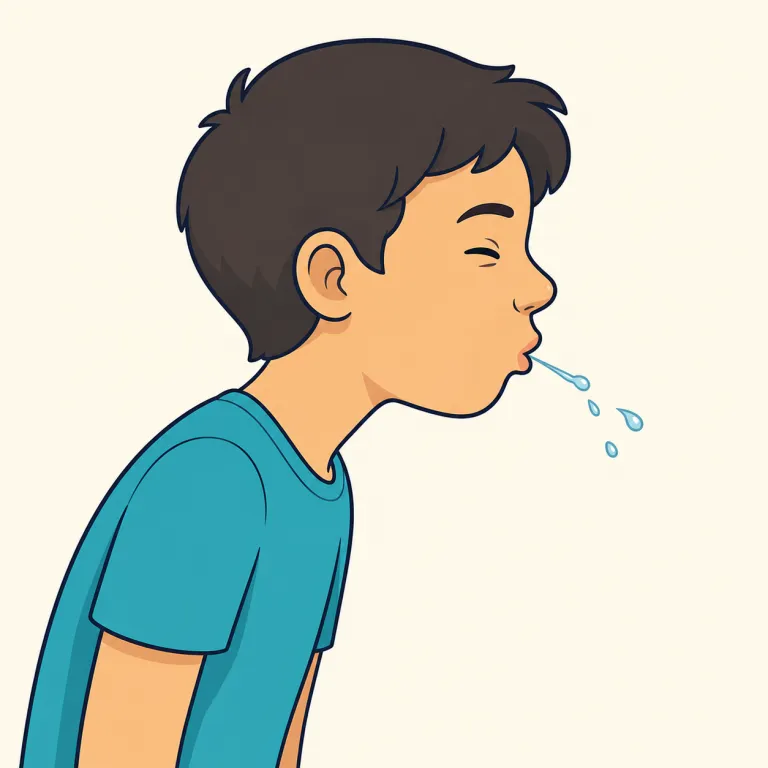 spit（つばを吐く・動詞）の覚え方イラスト — spit は短く鋭い音を持つ語で、口から小さなものを外へ出すイメージで覚えると使いやすいです