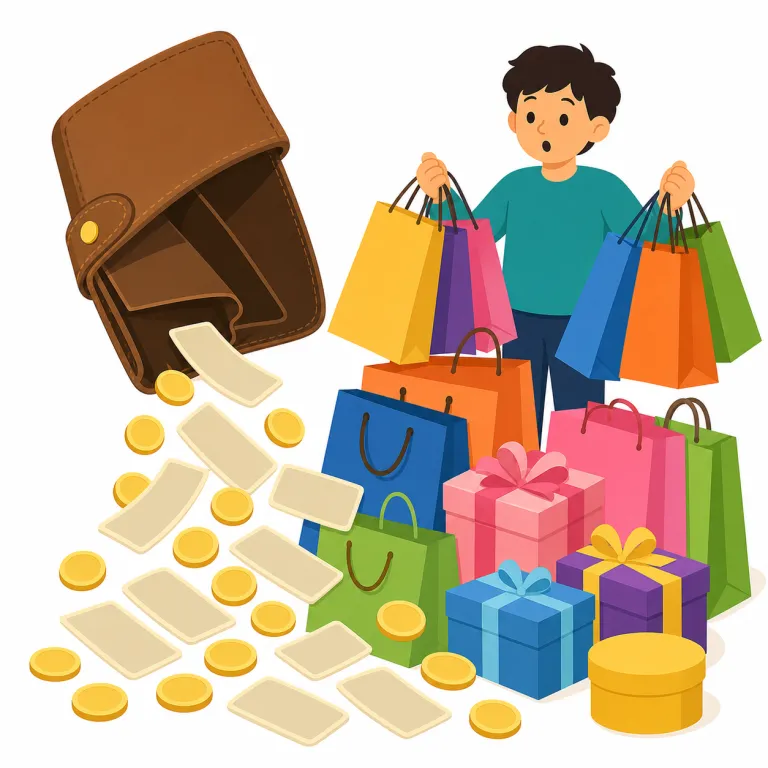 splurging（散財すること、浪費・名詞）の覚え方イラスト — まず基礎語の spend と比べると覚えやすいです