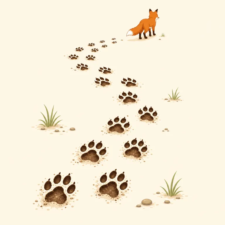 spoor（足跡・名詞）の覚え方イラスト — spoor は日常語の footprint よりも、野生動物を追う場面に強く結びつく語です