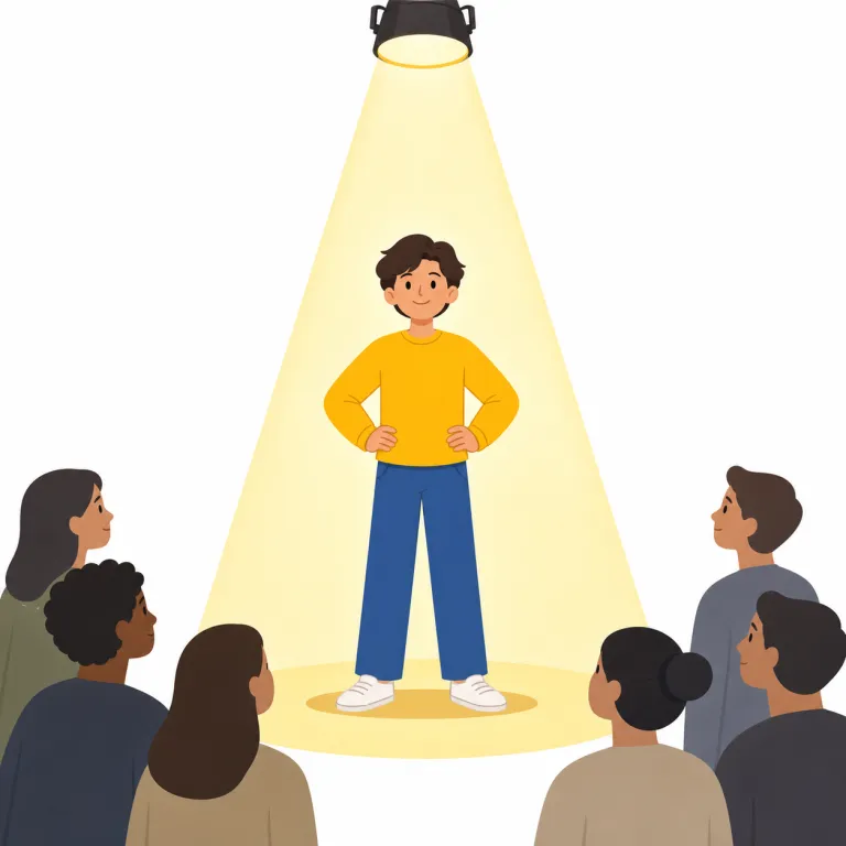 spotlight（脚光、注目・noun）の覚え方イラスト