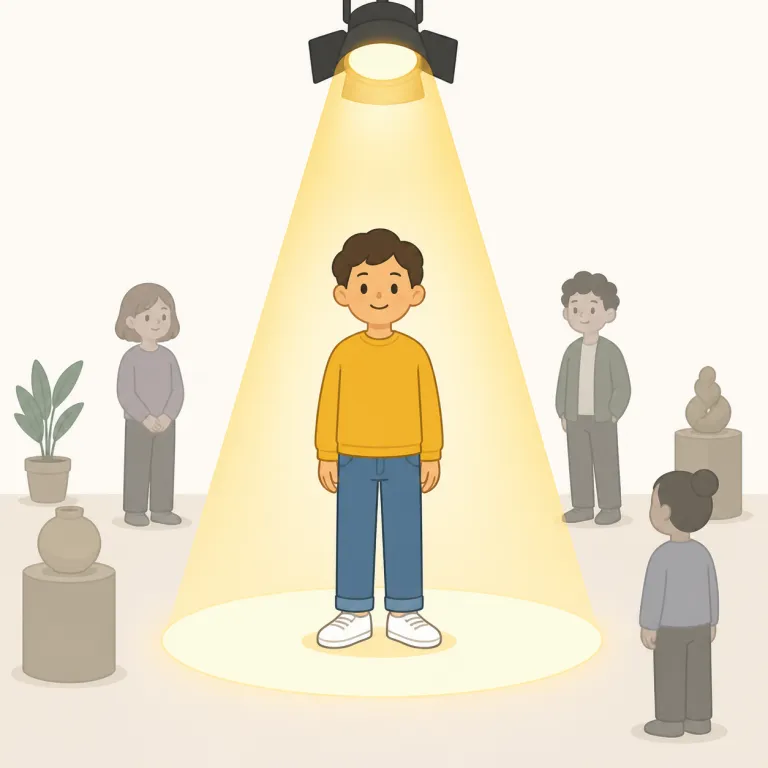 spotlighting（スポットライトで照らすこと、注目を集めること・名詞）の覚え方イラスト — spotlight を知っていれば覚えやすい語です