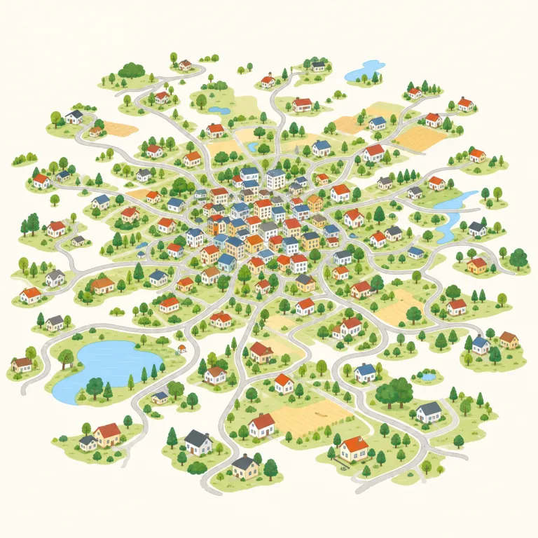 sprawl（広がる・verb）の覚え方イラスト